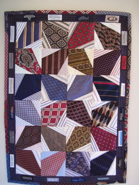 Tie Quilts, Necktie Quilt, Necktie Crafts, Tie Ideas, Tie Quilt, Tie Crafts, Patchwork Quilting, Memory Quilt, Pattern Ideas