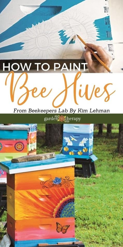 Painted Beehives Ideas, Beehives Painted, Bee Box Painting Ideas, Bee Hive Painting Ideas, Beehive Painting Ideas, Painting Bee Hives, Beehive Designs, Painted Beehives, Beehive Diy