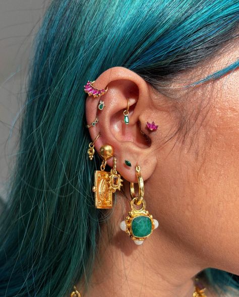 new jewellery dump just dropped Maximalist Earrings, Aesthetic Piercings, Maximalist Jewelry, Dope Jewelry Accessories, Cool Ear Piercings, Jewelry Photography Styling, Earrings Aesthetic, Ear Party, Cute Piercings