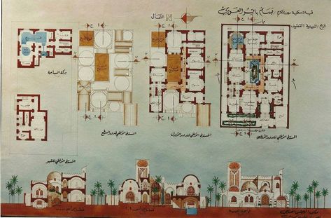 Arabic house plan and section Emirati House, Arabic House Design, Scenic Design Sketch, Arabian Architecture, Arabic House, Arabic Architecture, Antique Flooring, Architecture Design Sketch, Architecture Design Drawing