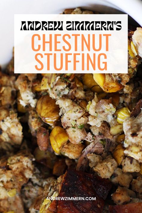 My Chestnut Stuffing for Thanksgiving recipe. I like to make my stuffing the same way my grandmother did, with the classic combination of turkey livers, roasted chestnuts and plenty of fresh herbs. Stuffing With Chestnuts Recipe, Chestnut Stuffing Thanksgiving, Chestnut Stuffing Recipes, Chestnut Dressing, Ground Turkey Stuffing, Chestnuts Recipes, Traditional Turkey Stuffing, Stuffing For Turkey, Turkey Brining