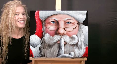 Paint And Sip At Home, Michelle The Painter, Paint With Acrylics, Santa Paintings, Christmas Canvas Art, Santa Art, Christmas Paintings On Canvas, Draw And Paint, Acrylic Painting Lessons