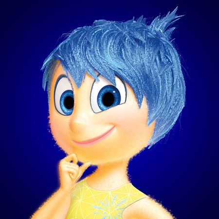 Joy from Disney Pixars Inside Out. I like the blue hair color might have given her pink or orange hair which I think are more joyful colors. At least she is wearing a bright yellow dress. Wonder why they didn't give her yellow hair?) Joy Movie, Joy From Inside Out, Yellow Cartoon Characters, Finding Nemo Characters, Inside Out Movie, Luan Loud, Joy Inside Out, Pixar Inside Out, Movie Inside Out