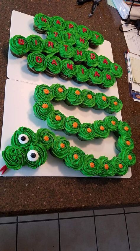 Snake Cakes, Snake Birthday, Snake Party, 15th Birthday Cakes, Pull Apart Cupcake Cake, Reptile Party, Pull Apart Cake, 15 Birthday, Pull Apart Cupcakes