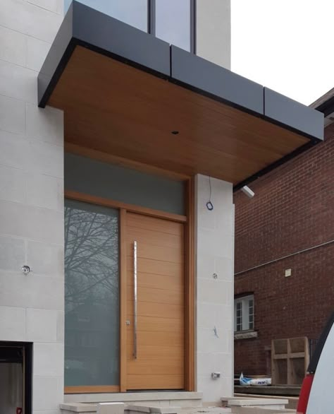 Modern Entrance Canopy, Front Door Covering Ideas Entrance, Cantilever Over Front Door, Canopy Front Door Entrance, Cantilever Trellis, Corner Front Door Entrance, Front Door Canopy Modern, Entrance Canopy Design, Door Canopy Modern