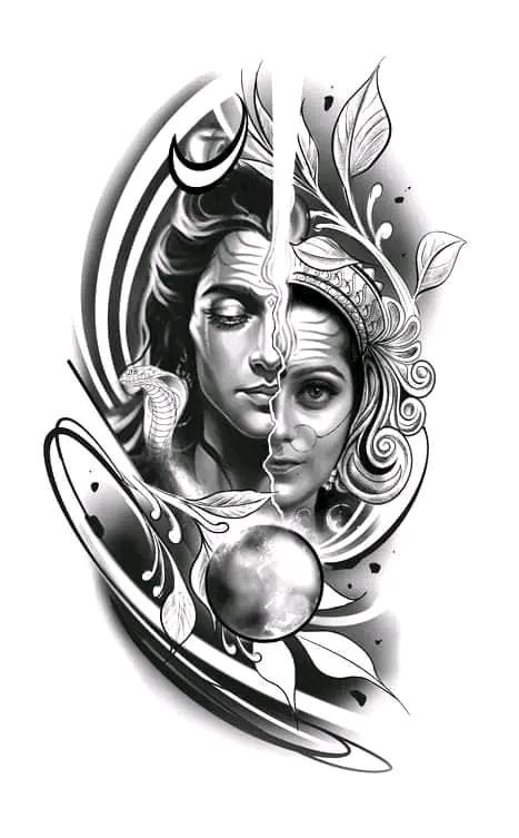 Shiv Parvati Tattoo Design, Shiva Parvati Tattoo Design, Shiva Parvati Tattoo, Shiva Shakti Tattoo, Parvati Tattoo, Shiv Images, Devotional Tattoo, Tattoo Artist Tips, Ink Tattoo Design