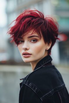 Colorful Pixie Haircut, 90s Short Haircuts For Women, Red Short Hair Pixie, Red Pixie Hair, Burgundy Pixie Cut, Red Pixie Cut, 90s Pixie Cut, Red Pixie Haircut, 90s Pixie