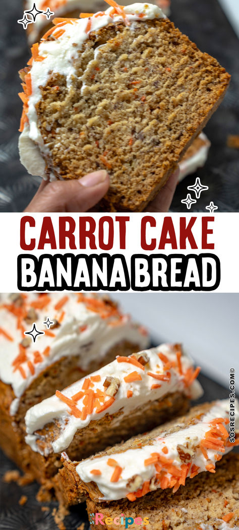 This homemade carrot cake banana bread is sweet, moist, and absolutely delicious—perfect for a healthy breakfast or dessert! Whether you’re serving it to family or guests, this classic springtime treat is sure to be a hit. The recipe can be adapted to be low-fat, low-calorie, oil-free, gluten-free, dairy-free, egg-free, and vegan. Best of all, it’s easy to make with ingredients you likely already have. Banana And Carrot Cake Recipe, Carrot Cake Banana Bread Recipe, Banana Carrot Oatmeal Bread, Carrot Cake Banana Bread Healthy, Healthy Banana Carrot Cake, Vegan Banana Carrot Bread, Carrot Banana Cake, Homemade Carrot Cake, Banana Bread Recipe Moist