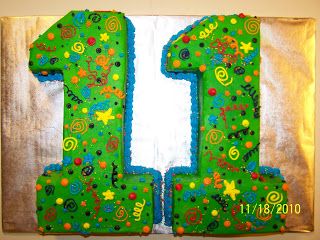 This is for an 11 year old's birthday.  This cake was cut from a 9"x13" chocolate sheet cake.  Each number 1 is in 3 parts, the top, middle ... Number 11 Cake, Birthday Cake For Teens, Birthday Cake Girls Teenager, 11 Cake, Sweet Birthday Cake, Number Birthday Cakes, 8th Birthday Cake, Teen Cakes, Birthday Cakes For Teens