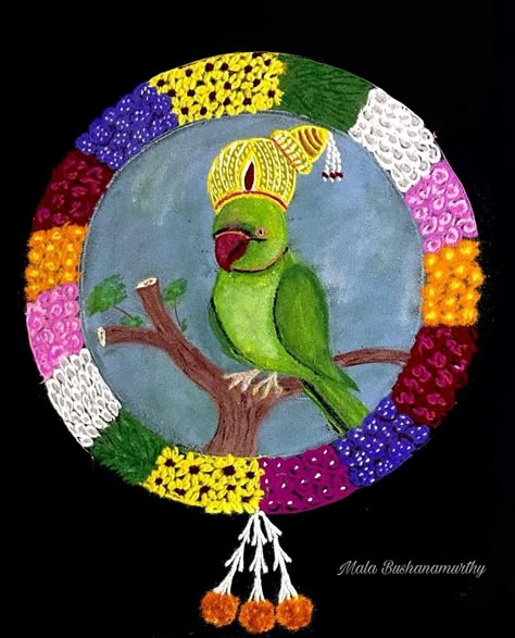 Maatu Pongal Kolam Rangoli, Latest Pongal Rangoli Designs, Maatu Pongal, Devi Rangoli, Bird Rangoli, God Rangoli, Melika Muggulu, Color Kolam, Rangoli Painting