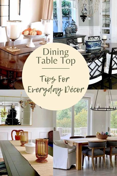 Decorator Mary Ann Pickett's simple ways to decorate your table for everyday and not just when you have company! #centerpieces Simple Dining Table Decorations For Home, Table Styling Ideas Dining Room, Decor Ideas For Dining Room Table, Dining Room Table Decorations For Home, Mid Century Modern Dining Table Centerpiece, How To Style Rectangle Dining Table, Year Round Table Decor, Practical Dining Table Decor, Dining Table Decor Ideas Everyday