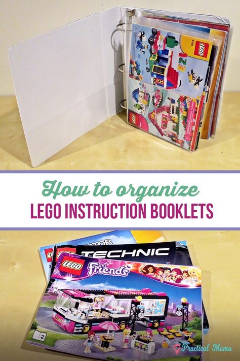 As if organizing lego sets and pieces aren't frustrating enough, what do you do with the hoards of lego instruction manuals? This practical organization idea will keep all your LEGO booklets in one place and kids will easily find the one they need without calling a parent. Lego Manual Organization, Lego Instruction Storage, Lego Set Storage Ideas, Lego Set Organization, Lego Stem, Table Lego, Lego Storage Organization, Lego Play, Practical Organization