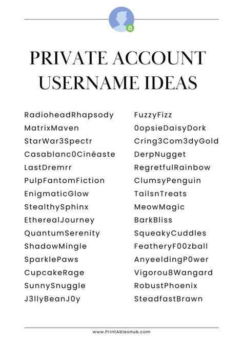 Printable Private Account Username Ideas List Private Username Ideas, Private Accounts Names, Account Username Ideas, Private Account Username Ideas, Photography Usernames, Instagram Private Account, Snapchat Usernames, Usernames For Instagram, Boyfriend Birthday Quotes