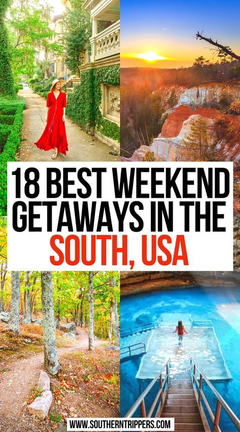 18 Best Weekend Getaways in the South, USA Weekend Getaways In The South, Atlanta Trip, Usa Vacations, Weekend Getaway Ideas, Usa Places, South Usa, Best Weekend Trips, Southern Usa, Long Weekend Trips