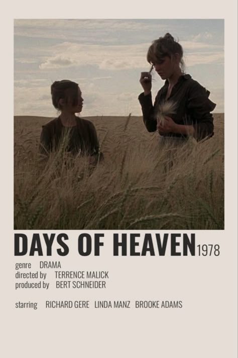 Days Of Heaven 1978, Days Of Heaven Movie, Poster Wall Ideas, Heaven Movie, Days Of Heaven, Movie Watch List, Folk Horror, Polaroid Posters, Stuff To Watch