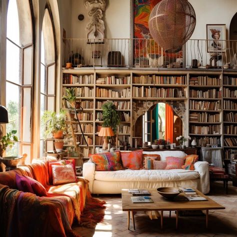 Imgur: The magic of the Internet Eclectic Library Living Room, Grandmas Living Room Aesthetic, Eclectic Grandma Decor, Bright Library, Painting Ideas Bedroom, La Bedroom, Loft Aesthetic, Pumpkins Painting, Dream Home Library