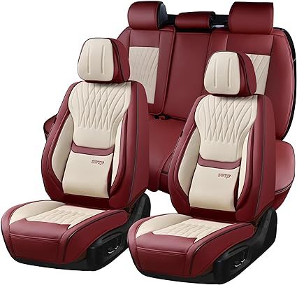 Front and Rear Seat Covers for Cars, Leatherette Auto Seat Protectors Car Interior Accessories, Car Seat Cushions Fit for Sedans SUV Pick-up Truck, (WineRed&White) Car Seat Covers Full Set, Car Interior Upholstery, Jordana Brewster, Id Design, Seat Protector, Car Seat Cushion, White Car, Tank Design, Dashboard Design