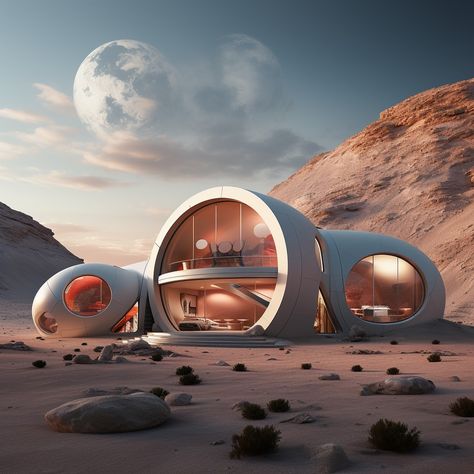 House on Mars Mars House, Colonization Of Mars, Mars Colony, Space House, Sci Fi Architecture, Modern Architecture Design, Futuristic Home, Conceptual Architecture, Dome House