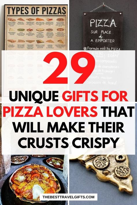 29 Unique gifts for pizza lovers that will make their crusts crispy with four photos of typical pizza items Pizza Basket Ideas, Pizza Making Gift Basket, Pizza Lover Gifts, Pizza Basket Ideas Gift, Pizza Gift Basket Ideas, Pizza Gift Basket, Gourmet Pizza Toppings, Pizza Accessories, Hospital Christmas