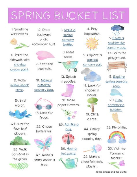 Make the most of the new season with this free printable Spring Bucket List for families. #familyfun Flower Paper Craft, Shaving Cream Painting, Spring Bucket List, Spring Scenery, Sensory Bag, Sensory Bottles, Spring Fun, Flower Paper, Things To Do When Bored