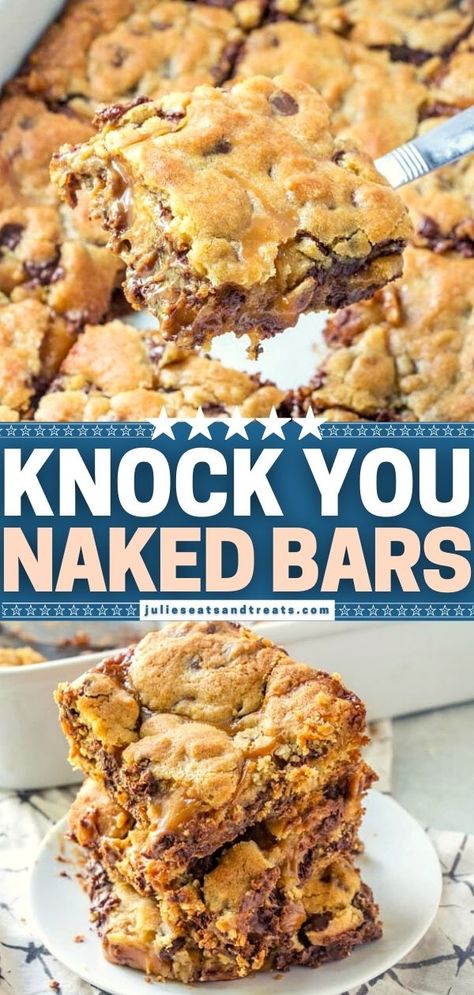 Knock You Naked Bars Filled Desserts, Caramel Cookie Bars, Baked Bars, Bars Dessert, Caramel Cookies Bars, Gooey Caramel, Dessert Bar Recipe, Caramel Cookies, Bar Recipes