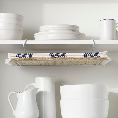 White Undershelf Placemat Holder | The Container Store Kitchen Pantry Ideas, Stacking Shelves, Organizers Kitchen, Stackable Shelves, Pantry Bin, Organization Pantry, China Closet, Kitchen Storage Space, Galley Kitchens