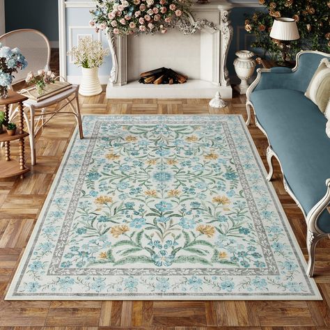 Mint And Navy Living Room, Chinoiserie Apartment, Apartment Area Rugs, Turquoise Rugs, Girls Bedroom Rug, Blue Boho Rug, Sage Living Room, Rugs For Kids Room, Boho Living Room Rug