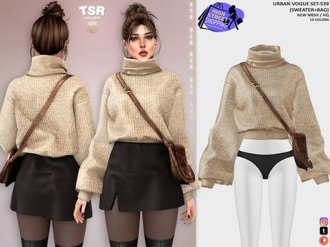 The Sims Resource - URBAN VOGUE SET-539 (SWEATER+BAG) BD1390 Sims 4 Cc Daily Clothes, Beige Turtleneck, Sims Fashion, Street Shopping, Sims 4 Cc Shoes, Sweater Bags, Sims 4 Teen, Sims4 Clothes, Sims 4 Cc Packs