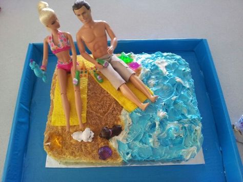 Barbie And Ken Cake, Cake For Engagement Party, Ken Cake, Bear Decorations, Adorable Food, Beach Cake, Beach Bash, Beach Cakes, Fun Cakes