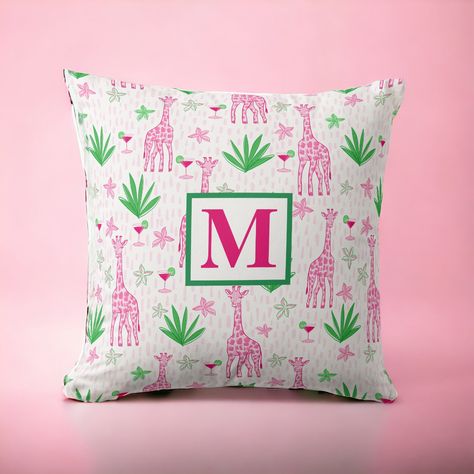 Preppy Monogram, Monogram Throw Pillow, Pink Giraffe, Pink Monogram, Personalized Monogram, Cosmopolitan, Playful Design, House Warming, Color Pop