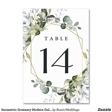 Geometric Greenery Modern Gold Succulent Wedding Table Number Succulent Wedding Table, Shop Wedding Reception, Table Numbers Wedding Rustic, Rustic Modern Wedding, Eucalyptus Green, Wedding Table Number Cards, Foliage Wedding, Rustic Wedding Table, Wedding Enclosure Cards