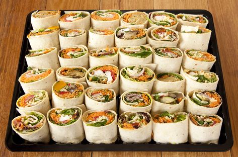 Wrap Tray Party, Cocktail Platter Ideas, Girls Birthday Party Food, Party Food Wraps, Wrap Platter, Vegetarian Buffet, Savoury Bites, Grazing Boxes, Wedding Platters