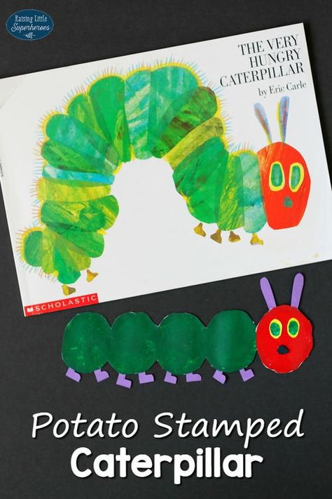 The Very Hungry Caterpillar Potato Stamped Craft | AllFreeKidsCrafts.com Hungry Catapiller, Caterpillar Book, Potato Stamp, Caterpillar Craft, Board Books For Babies, The Very Hungry Caterpillar, Eric Carle, Very Hungry Caterpillar, Very Hungry