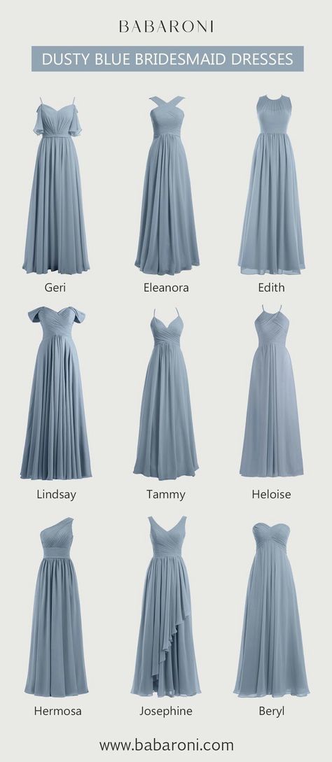 Brides Maid Gown, Dusty Blue Bridesmaid, Dusty Blue Dress, Best Wedding Colors, Dusty Blue Bridesmaid Dresses, Blue Bridesmaid Dress, Maid Of Honour Dresses, Bridesmaid Dress Styles, Dusty Blue Weddings