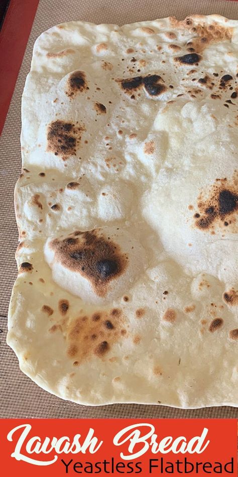 Easy Lavash Bread recipe, and Armenian flatbread made with only 3 ingredients: flour, salt, and warm water. May also sprinkle with sesame or poppy seeds. #lavash #lavashbread #lavashrecipe #yeastlessbread #yeastlessbreadrecipe #hildaskitchenblog Lavash Bread Recipe, Lavash Recipes, Lavash Bread, Bread Soft, Armenian Recipes, Doner Kebab, Flatbread Recipes, Persian Food, Little Kitchen