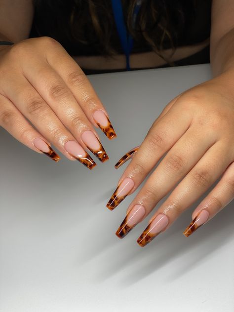 Gel x nails Colorful Nail Inspo Aesthetic, Ginger Acrylic Nails, Ginger Nails, Baddie Nails Ideas, Frenchies Nails, November Nails Ideas, Tortoise Nails, Tortoise Shell Nails, Summer Nails Ideas