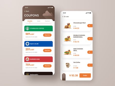 Coupons app by Jerry Lau Coupon App Design, Babysitting Aesthetic, Coupon App, Login Page Design, Hotel Booking App, Mobile Coupon, Empty State, Voucher Design, Coding Apps