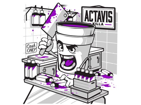 Actavis Character Mascot Killa T shirt design by Old Dirty Dermot Creative Service BK NY Wockhardt Lean, Trill Art, Character Mascot, Graffiti Characters, Dope Cartoon Art, Dope Art, Double Trouble, T Shirt Design, Cartoon Art