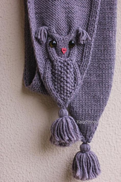 Owl Knitting Pattern, Owl Scarf, Diy Crafts Knitting, Knitted Owl, Knitted Items, Crochet Buttons, Mittens Pattern, Knitted Wit, Scarf Knitting Patterns