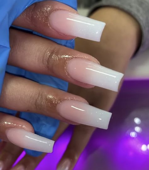 Plain Ombre Acrylic Nails, Medium Square Ombre Acrylic Nails, Medium Square Acrylic Nails Designs Ombre, Nails Acrylic No Design, Acrylic Nail Inspo Medium Length Square, Ombre Acrylic Nails With Rhinestones, Ombre Square Acrylic Nails, Ombre Full Set Nails, Medium Ombre Nails