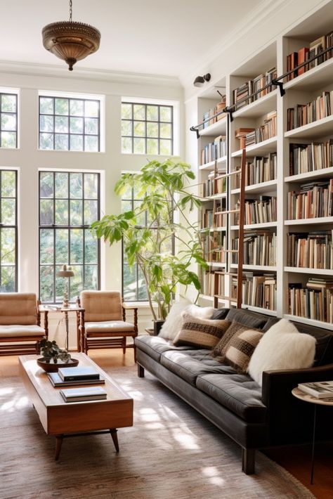 Stylish Shelving Units for Large Walls: 10 Functional Design Ideas - Quiet Minimal Sunroom Office, Large Walls, Bookcase Ideas, La House, Shelves Ideas, Bookshelves In Living Room, Home Library Design, Street House, Shelving Units