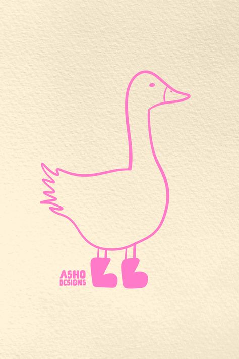 Duck In Boots Drawing, Duck In Rain Boots Drawing, Goose Doodle Cute, Cartoon Goose Drawing, Simple Goose Drawing, Easy Goose Drawing, Duck Drawing Aesthetic, Duck Simple Drawing, Silly Goose Drawing