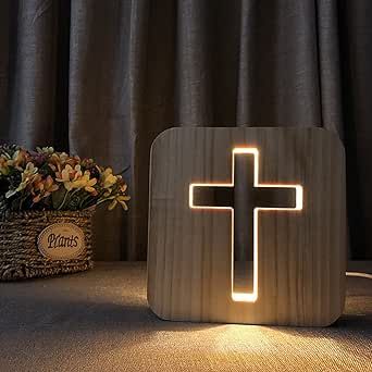 3d Led Lamp, Led Decoration, Decorative Night Lights, Wooden Crosses, Wood Plastic Composite, Lampe Decoration, Small Table Lamp, Wood Crosses, Wooden Design