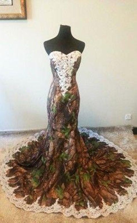 Weird Wedding Dress, Weird Wedding, Camo Wedding Dress, Wedding Dress Spring, Camo Wedding Dresses, Wedding Dresses With Lace, Camouflage Wedding, Long Wedding Dress, Dresses With Lace