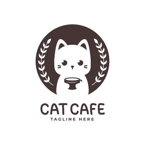 Cute Cat Logo Design, Animal Logo Design Symbols, Cafe Logo Design Creative, Cat Logo Ideas, Cat Logo Design Ideas, Cat Cafe Logo, Cat Coffee Shop, Cute Cat Logo, Logo Chat