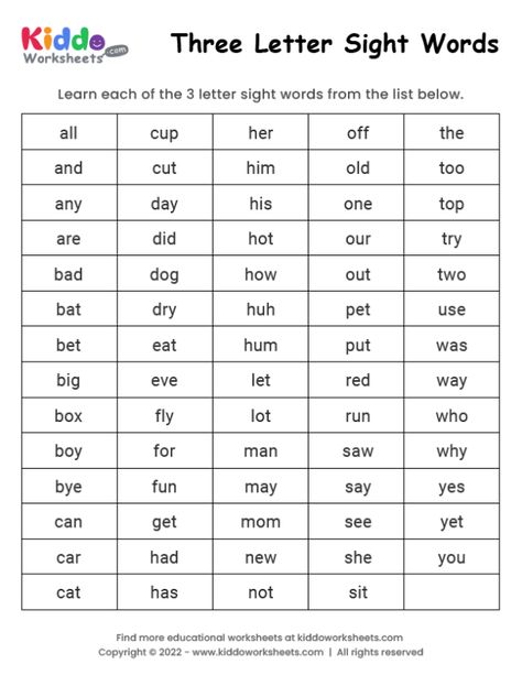 3 Letter Words Worksheets, Three Letter Words Worksheets, Dictation Words, Words Worksheets For Kindergarten, Kindergarten Spelling Words, Sight Words Kindergarten Printables, Kids Learning Charts, Sight Word Worksheets Free, Grade 2 Worksheets