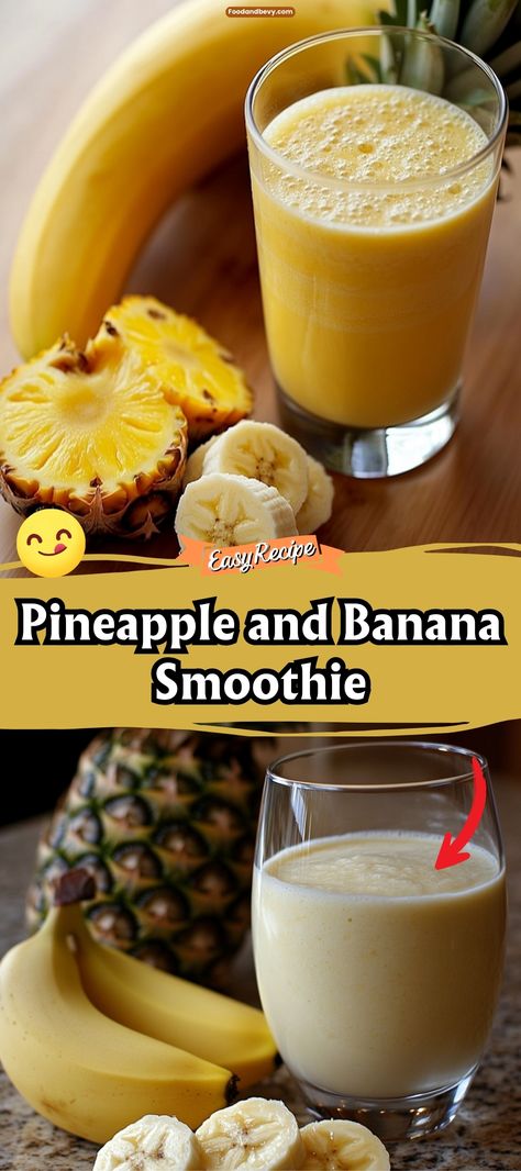 Refresh and energize with a Pineapple and Banana Smoothie, a creamy blend of sweet pineapple and ripe bananas mixed with your choice of milk or yogurt. This smoothie is not only delicious but also packs a nutritious punch, ideal for breakfast or a midday snack. #SmoothieRecipe #HealthyDrink #FruitSmoothie Banana And Pineapple Smoothie, Best Banana Smoothie Recipe, Pineapple Drinks Healthy, Smoothie Recipes Pineapple, Smoothie Recipes Without Banana, Apple And Banana Smoothie, Recipe With Pineapple Chunks, Banana Pineapple Smoothie, Pineapple Green Smoothie