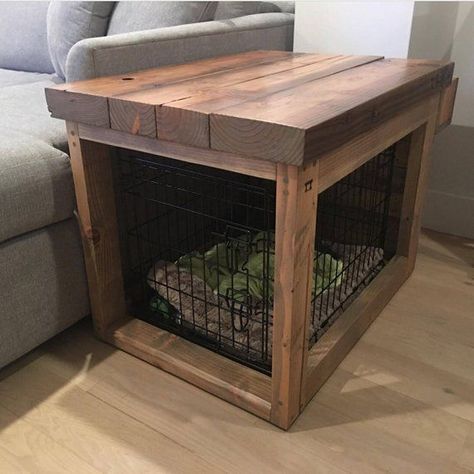 Reclaimed Wood Table / Crate / Cover Diy Dog Crate Cover, Diy Dog Crate Furniture, Pet Crate Furniture, Hackers Ikea, Dog Crate Table, Crate End Tables, Diy Dog Crate, Dog Kennel Cover, Dog Crate Cover