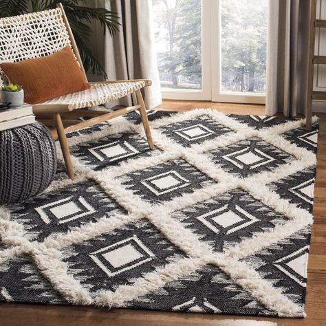 Parinaaz Hand-Knotted Wool/Cotton Black Area Rug | AllModern Eclectic Area Rug, Knotted Fringe, Western Homes, Black Area Rugs, Cotton Wool, Boho Vibe, Distressed Rugs, Online Home Decor Stores, Decoration Design