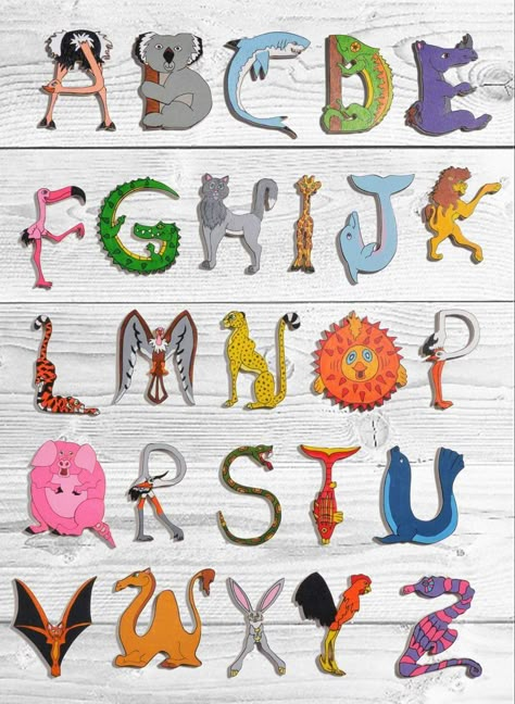 Watercolour Letters, Pumpkin Activities Kindergarten, Animal Font, Animal Alphabet Letters, Alphabet Drawing, Wooden Alphabet Letters, Paper Art Sculpture, Typography Alphabet, Wooden Alphabet